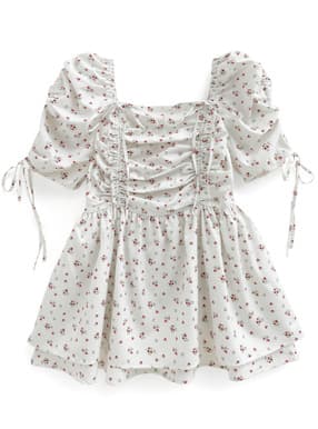 2Way花柄シャーリングリボンチュニック