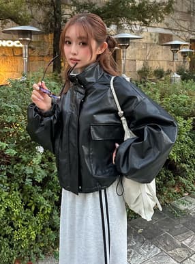 スタンドカラーレザーブルゾン