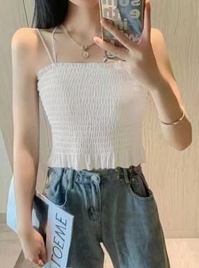 カップ付きダブルストラップシャーリングトップス