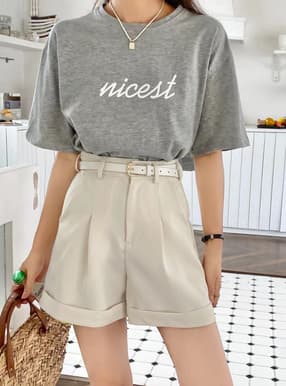 ベルト付きロールアップタックショートパンツ