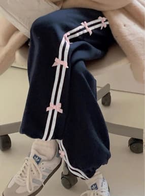 配色サイドラインリボントラックパンツ