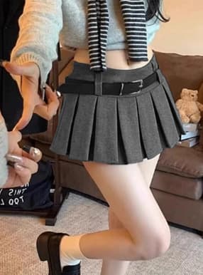 インパン裏地・ベルト付きプリーツミニスカートパンツ