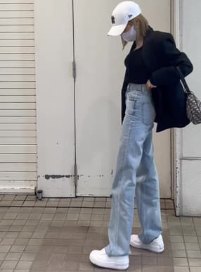 フリンジヘムセミフレアデニムパンツ