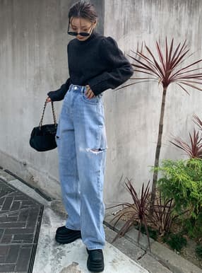 サイドカッティングデニムパンツ