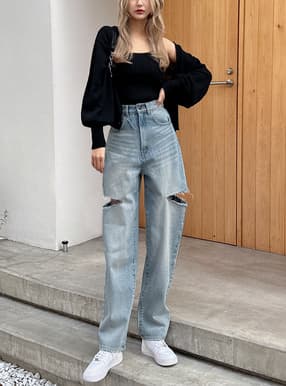 スリットデニムワイドパンツ