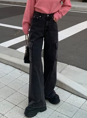 ハイウエストワイドデニムカーゴパンツ