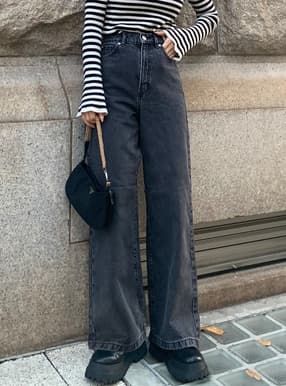 ハイウエストセミワイドデニムパンツ
