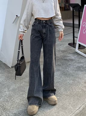 タックデニムワイドパンツ