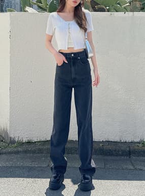 ハイウエストストレートデニムパンツ