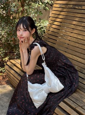 フリルショルダー花柄オーガンジーフレアワンピース