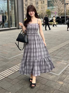 2Wayチェック柄シャーリングキャミワンピース