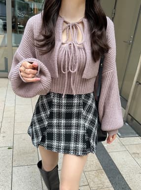 キャミソール×前後2Wayリボンニットカーディガンアンサンブル