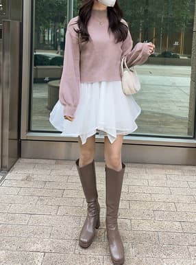 ニットトップス×フレアイレヘムワンピースセットアップ