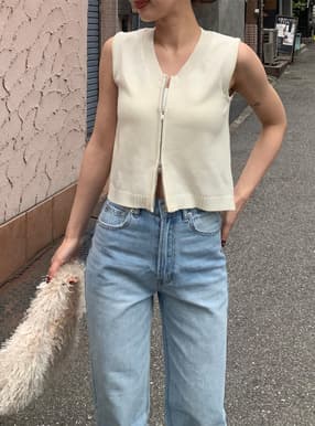 Vネックダブルジップニットベスト