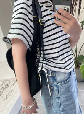 ボーダー柄サイドドロストTシャツ