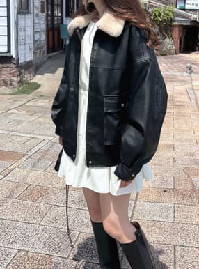 ファーティペット付きレザーブルゾン