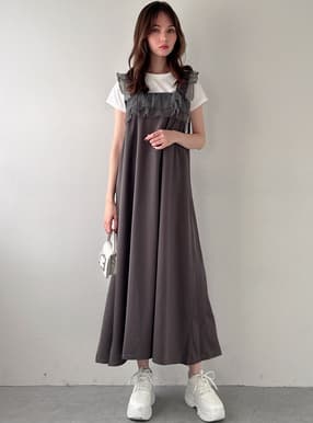 バックリボンチュールフリルワンピース