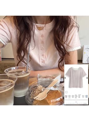 ヘンリーネックTシャツ×ベーシックTシャツアンサンブル