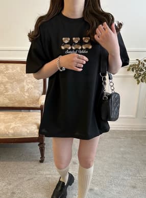 テディベアサガラ刺繍リボンビッグTシャツ