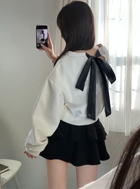 配色バックリボンスウェットトップス
