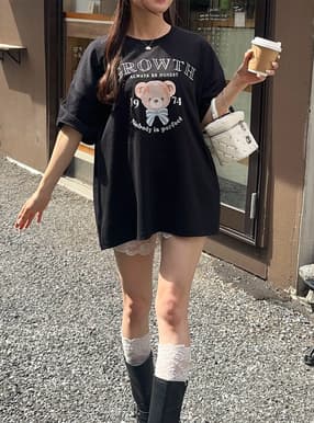 テディベアプリントロゴ刺繍Tシャツ