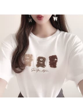 テディベア刺繍ロゴTシャツ