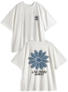 ロゴ刺繍バックデニムフラワープリントTシャツ