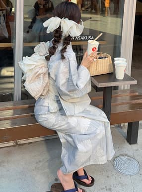 ストライプ菊浴衣セット