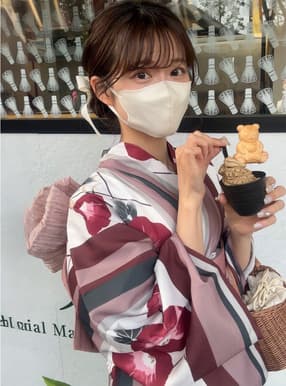 ストライプ朝顔浴衣セット