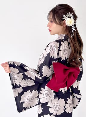 モノトーン花柄浴衣セット