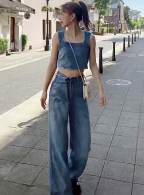 ビスチェXワイドパンツデニムセットアップ