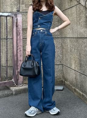デニムビスチェ×ワイドパンツセットアップ
