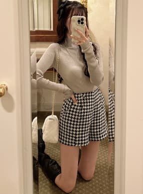 千鳥格子柄ツイードボタンショートパンツ