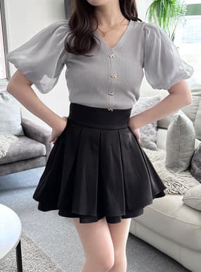 インパン付きハイウエストプリーツミニスカート