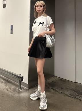 インパン裏地付きフリルベルトフレアミニスカート