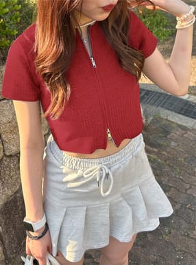 ダブルジップリブニットトップス