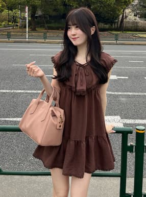 ラッフルカラーレースミニワンピース