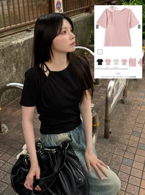 アシンメトリーネックリボントップス