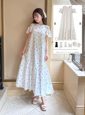 花柄ショルダーオープンリボンワンピース