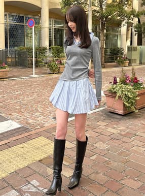 ストライプシャツドッキングカットワンピース