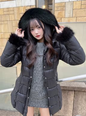 ベルト付きファーAラインダウンコート