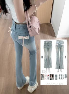 バックリボンフレアデニムパンツ