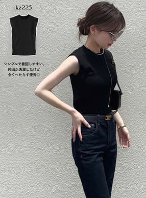 ノースリーブハイネックニットトップス