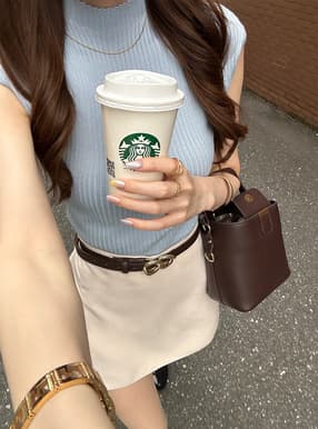 フレンチスリーブリブニットトップス