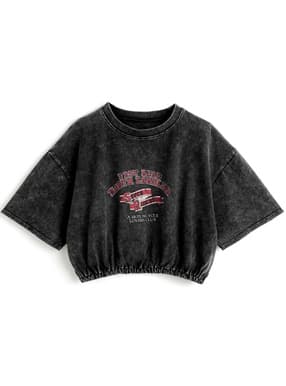 ピグメントショート丈プリントTシャツ
