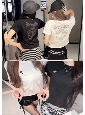 バッククロススタッズロゴTシャツ