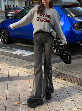 フリンジフレアデニムパンツ