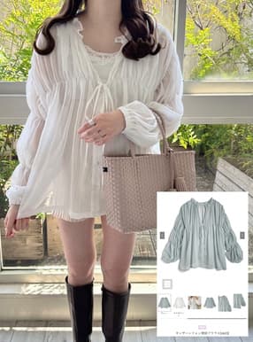 ギャザーシフォン楊柳ブラウス