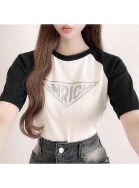メタリックロゴバイカラーテレコリブTシャツ