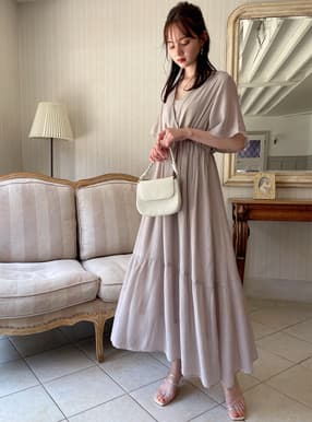 カシュクールバックリボンティアードワンピース
